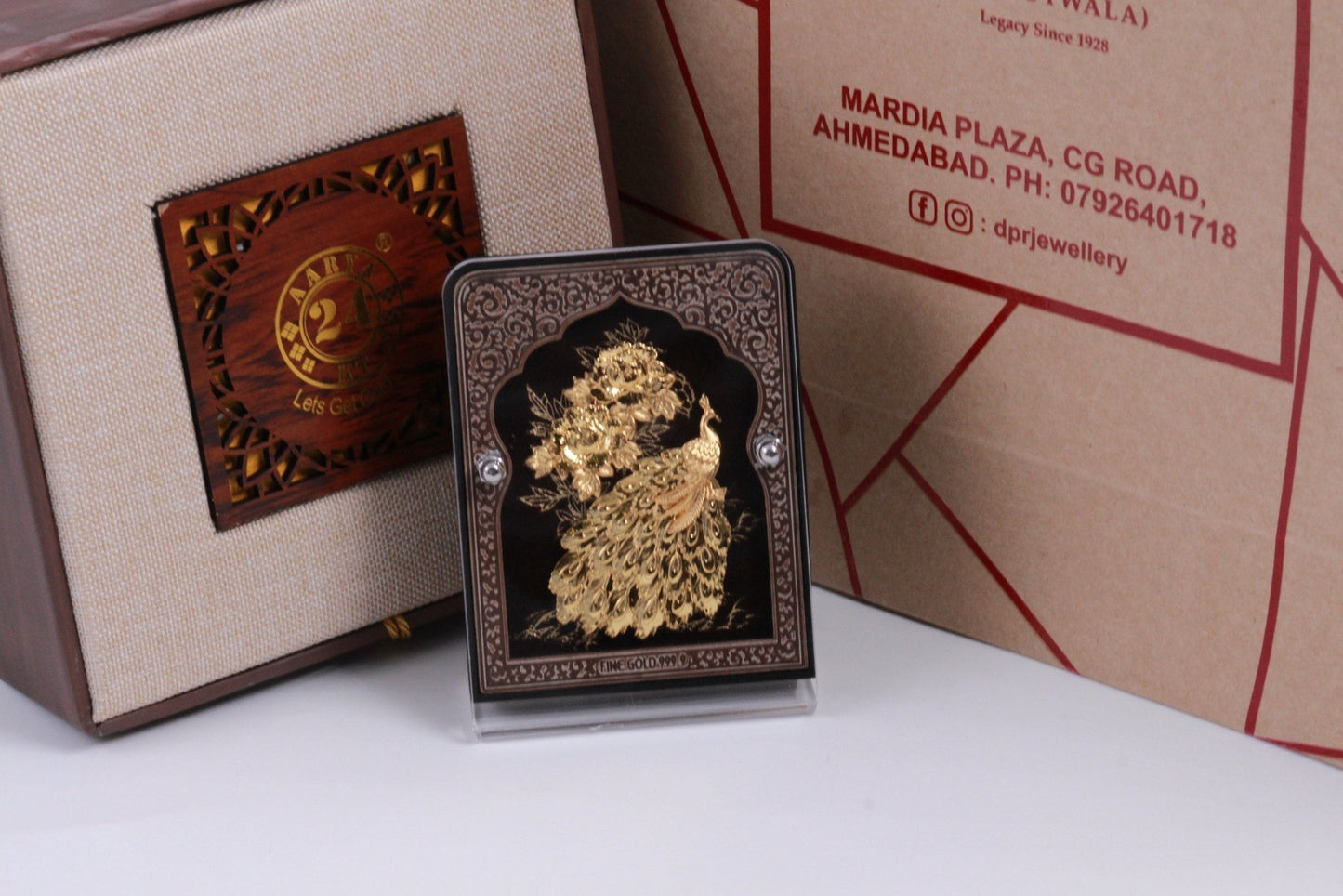 24K Gold Foil Peacock & Peony Table Top Frame