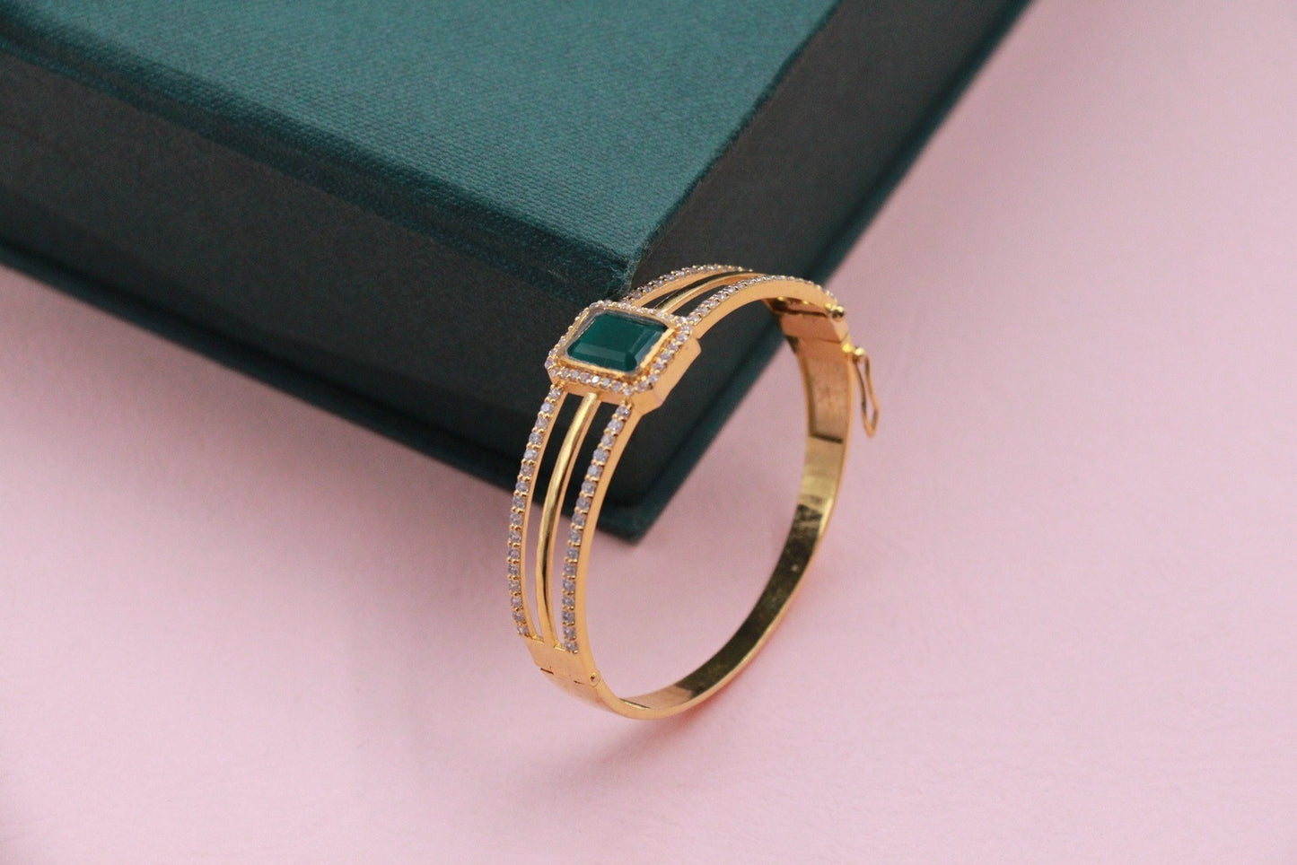 Onyx Gold CZ Diamond Silver Bracelet