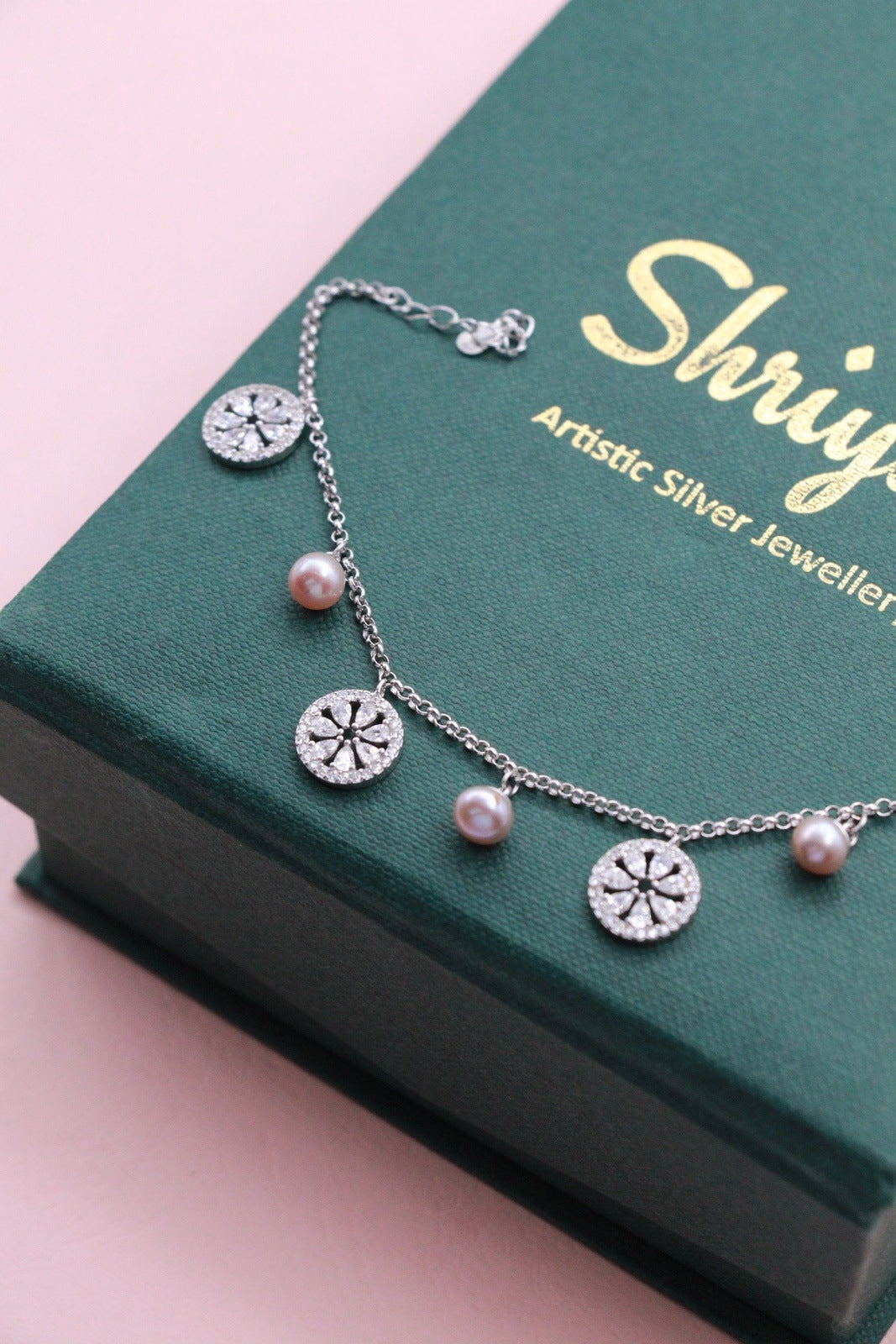 Floral Charms Modern Silver Bracelet
