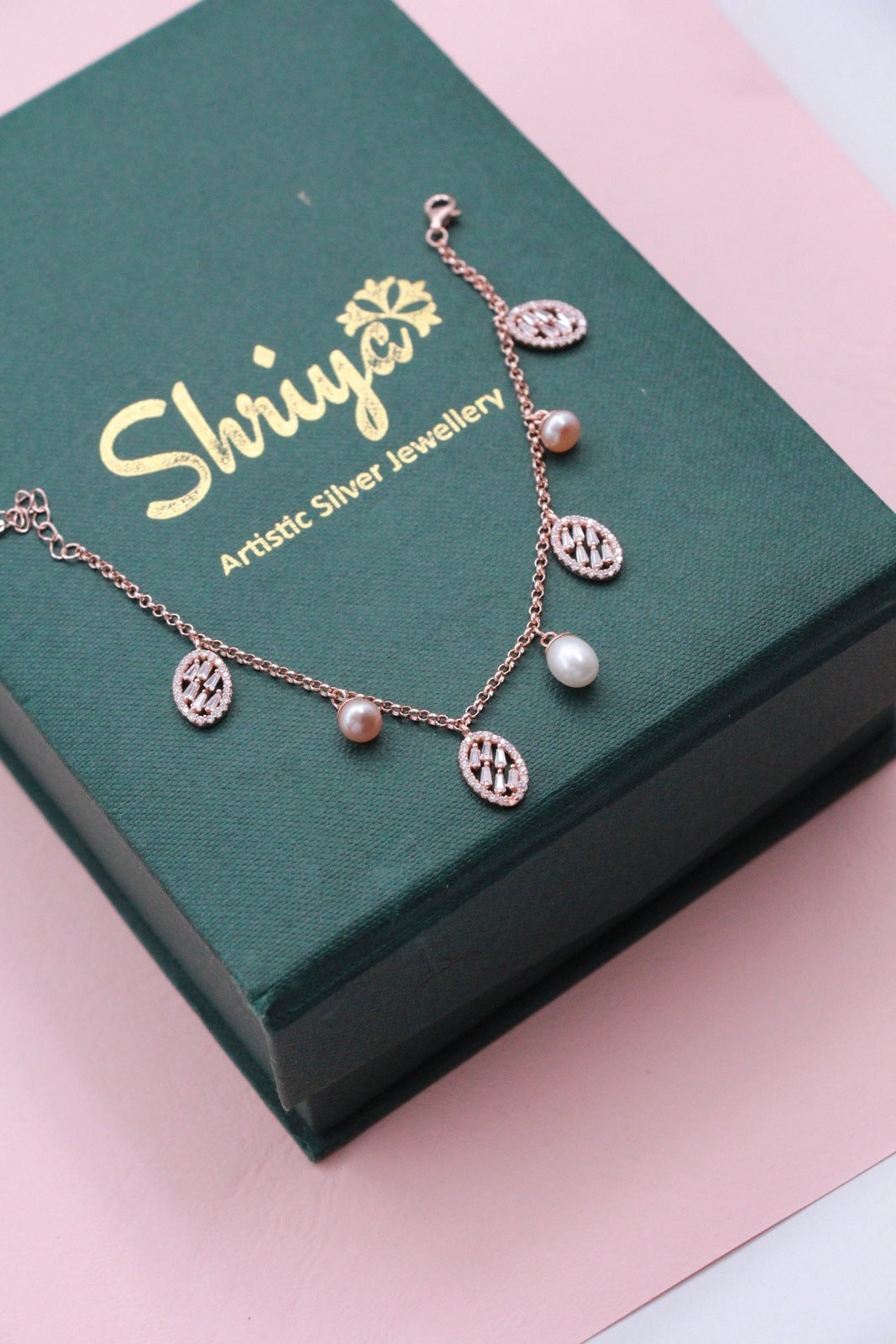 Christmas Charms Silver Bracelet Rose Polish