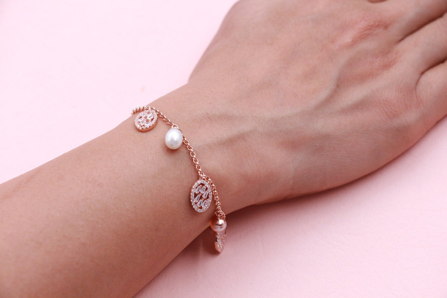 Christmas Charms Silver Bracelet Rose Polish