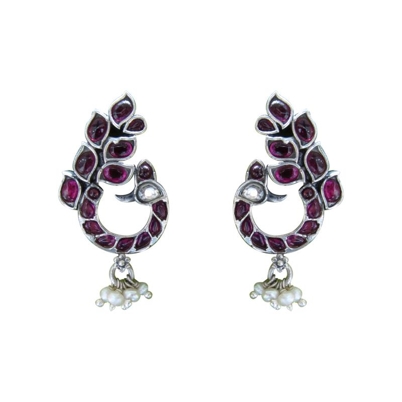 Red Viva Beauty Peacock Silver Earrings