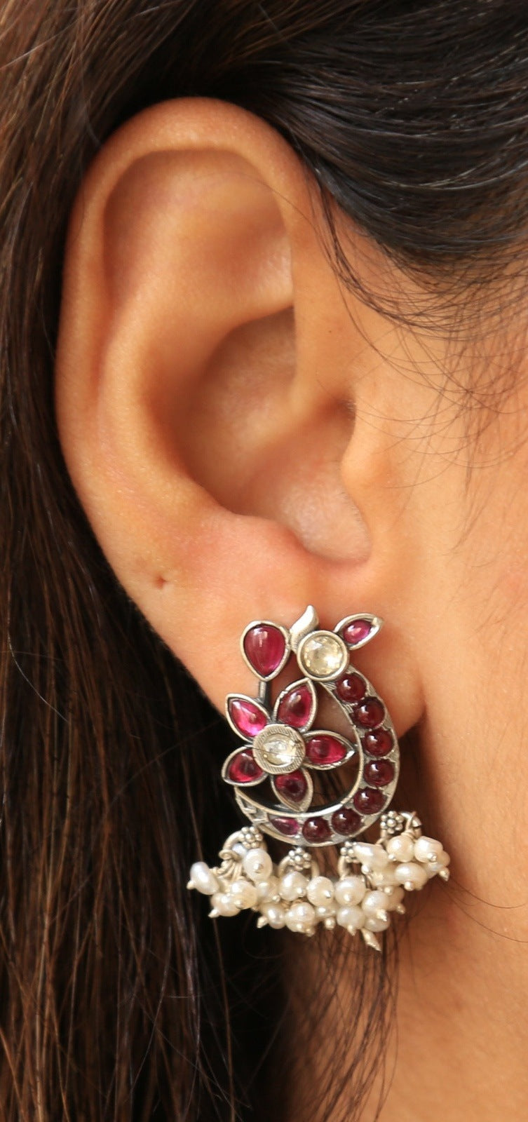 Red Gulaal Bird Rajwadi Earrings