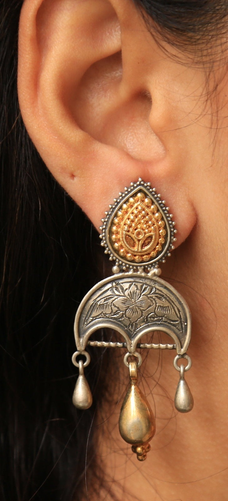 Kutchi Etchwork Gold silver Danglers