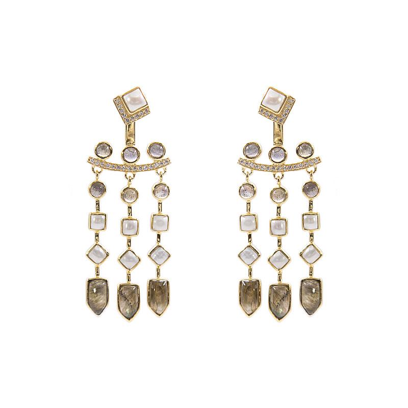 ZIRCONIA PEARL & LABRADORITE STUDDED CHANDELIERS