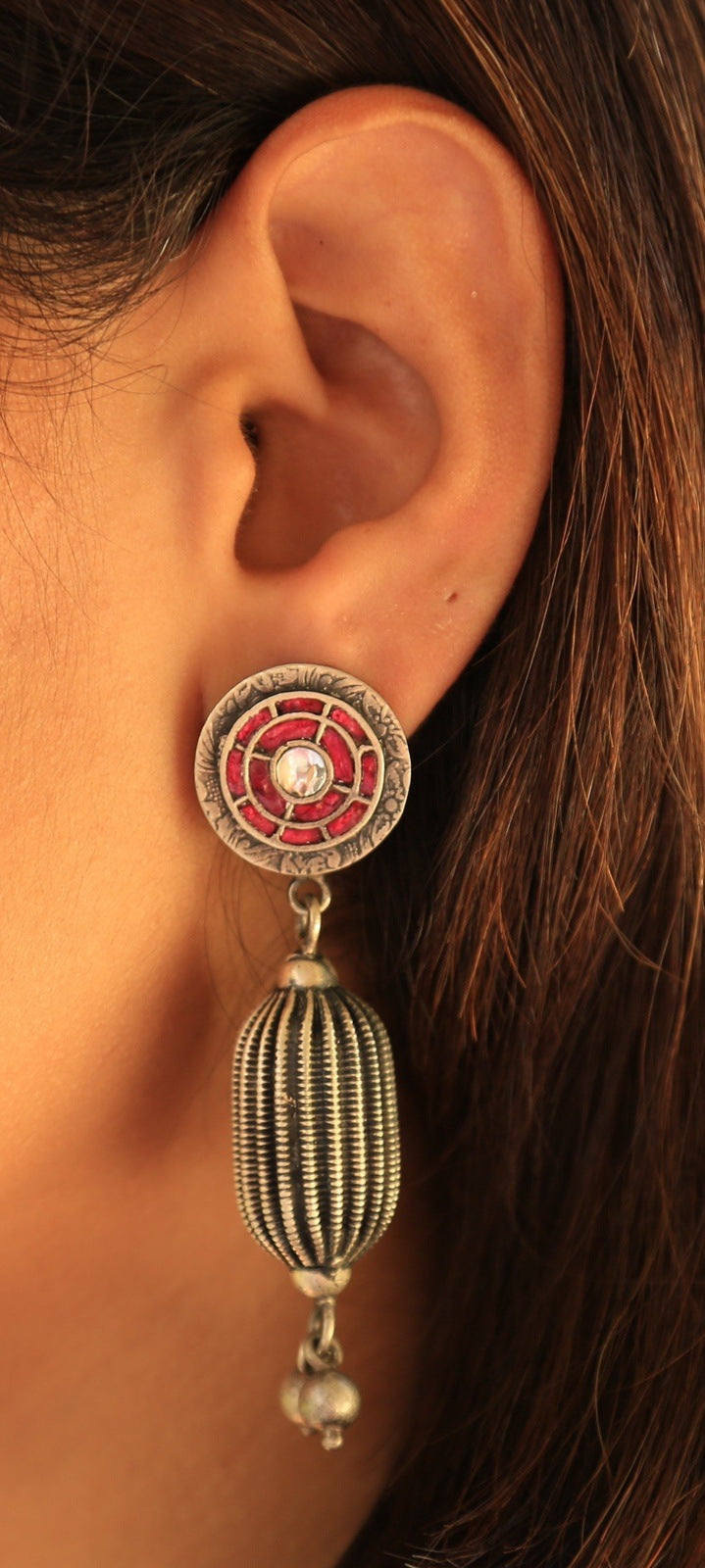 Intricate Rajwadi Red Kundan Danglers