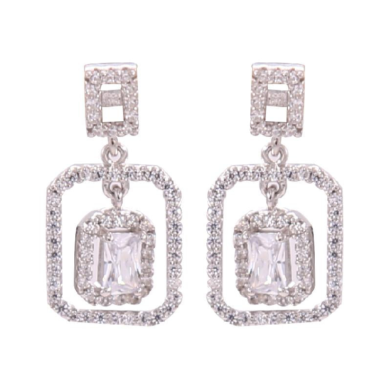 Emerald Cut Sterling Silver CZ Earrings