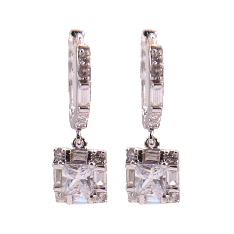 Christmas white emerald cut silver clip earrings