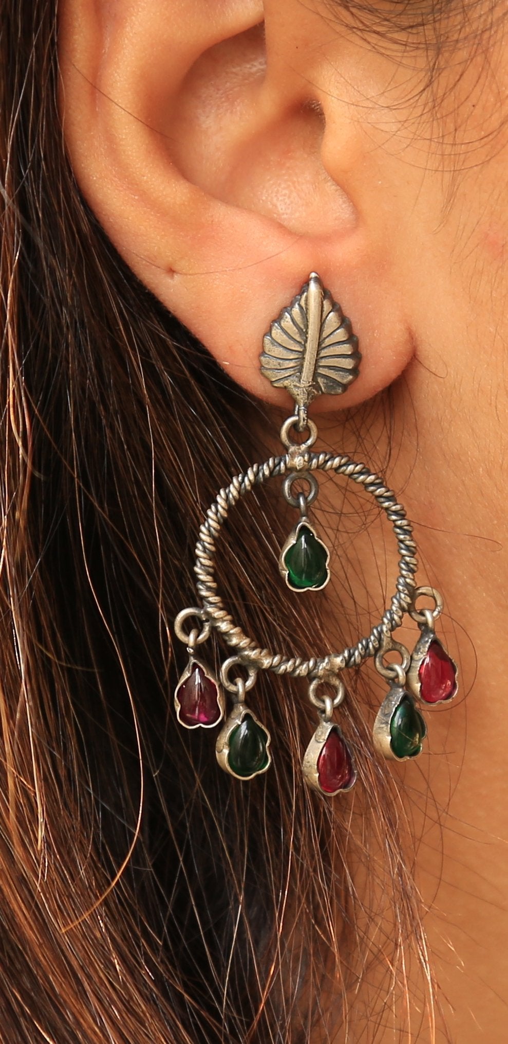 Mahishmati Red Green Kundan Chandeliers