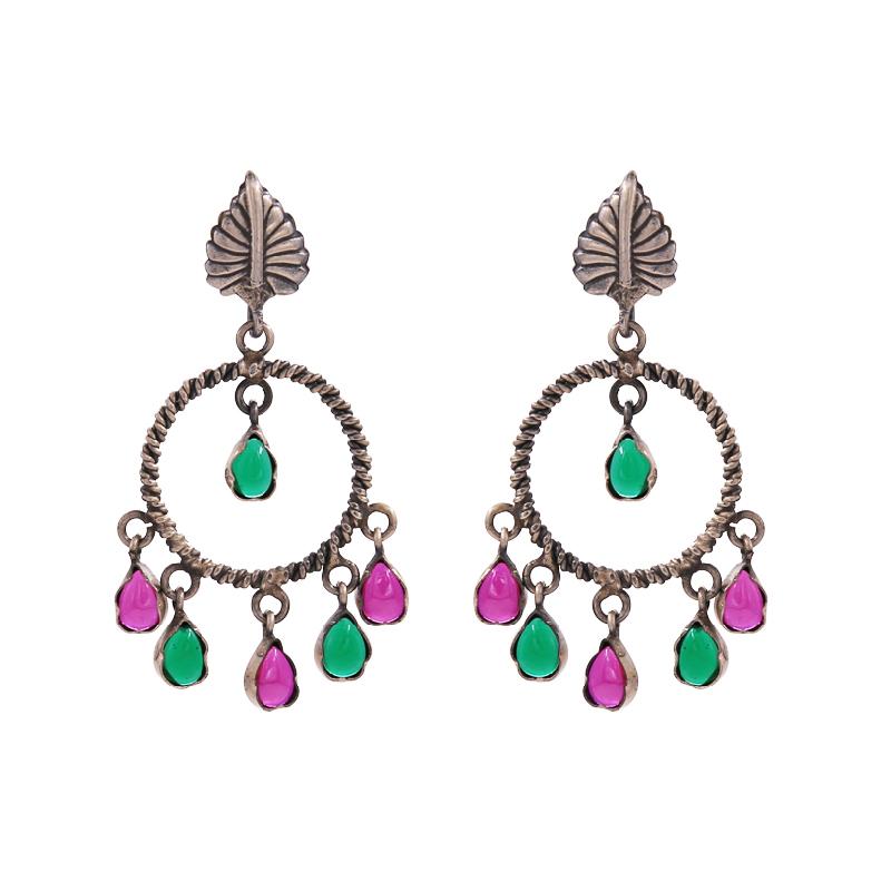 Mahishmati Red Green Kundan Chandeliers