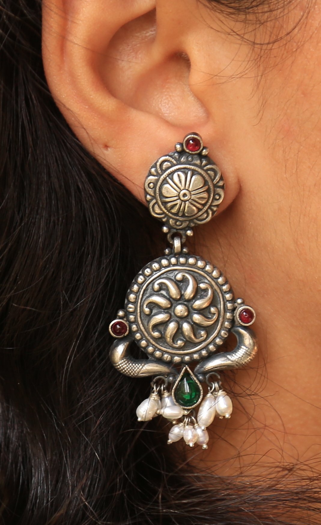 Kiran Floral & Pearls Kundan Earrings