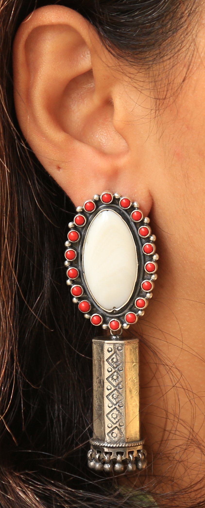 Pearl & Coral Etching Jhumkas