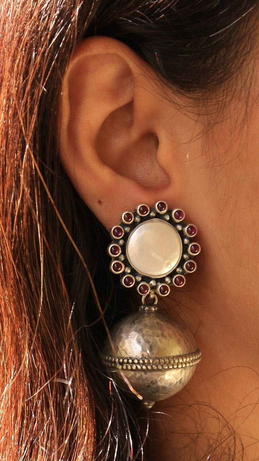 Fire Flower Shaped Pearl & Coral Danglers