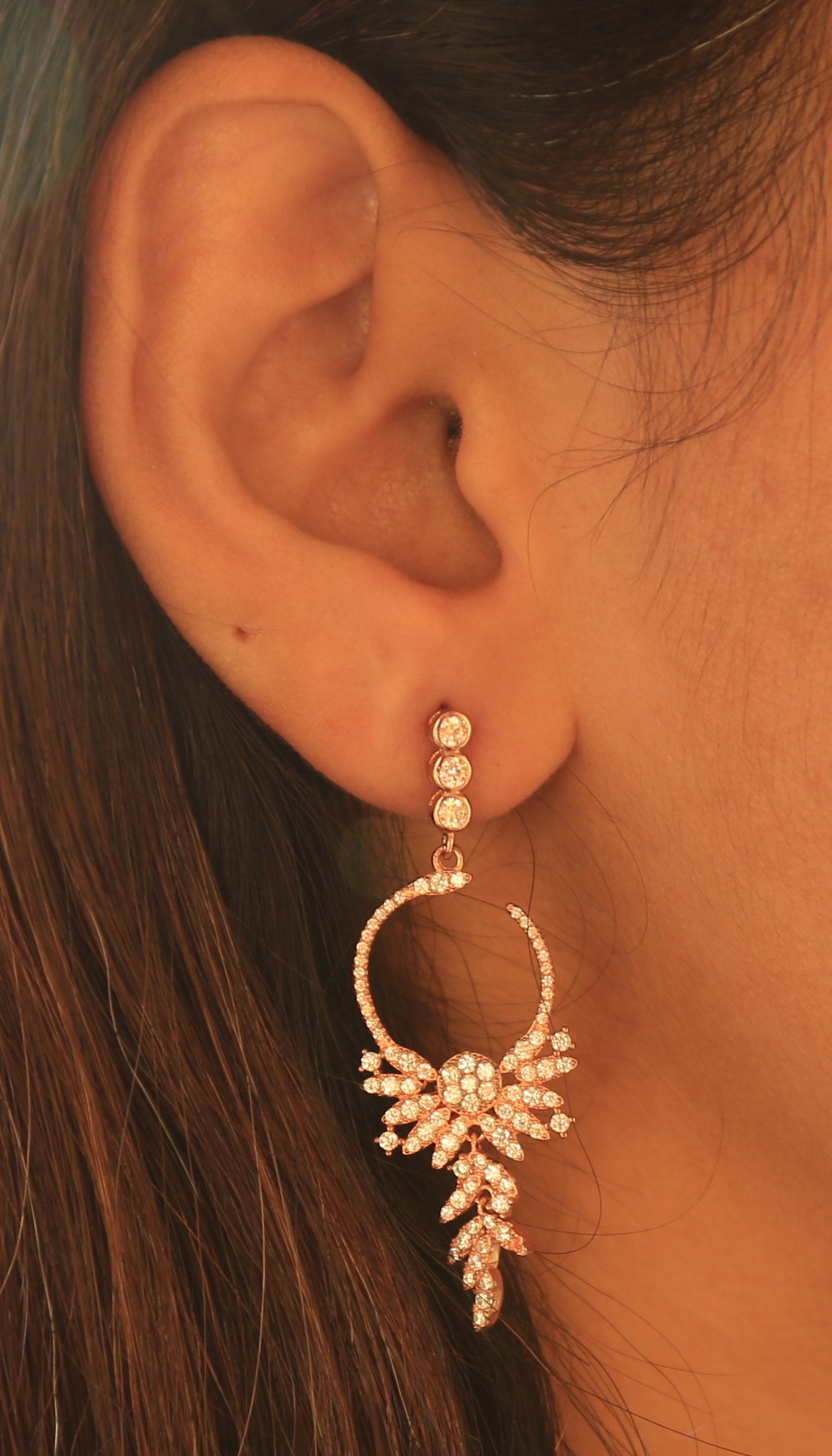 Rose Snow Flake Chandelier Earrings