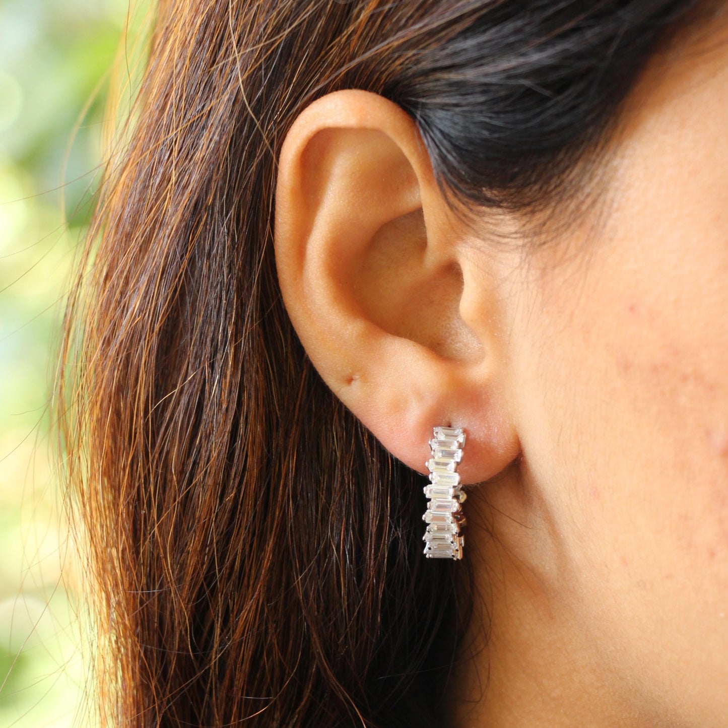 Criss Cross Ladder Silver Hoop Studs