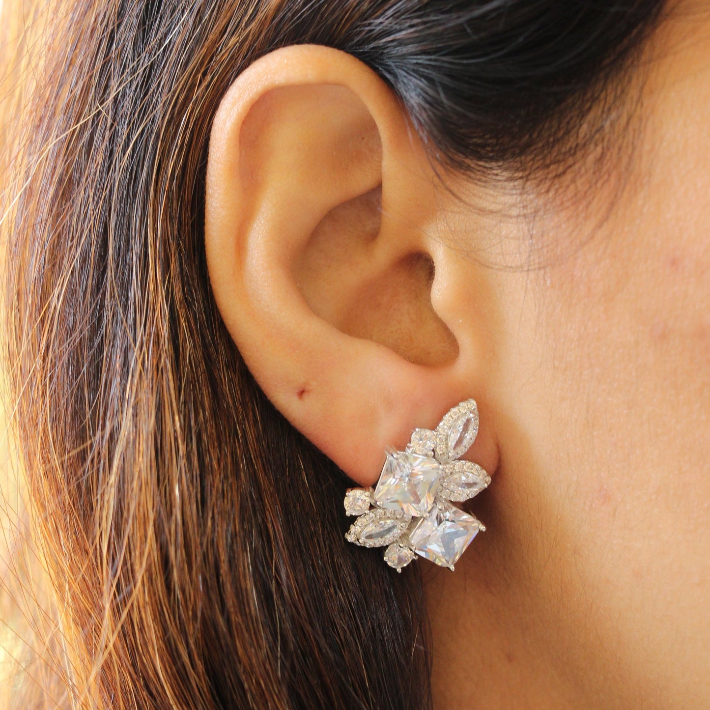 Unique Designer Silver Diamond Studs