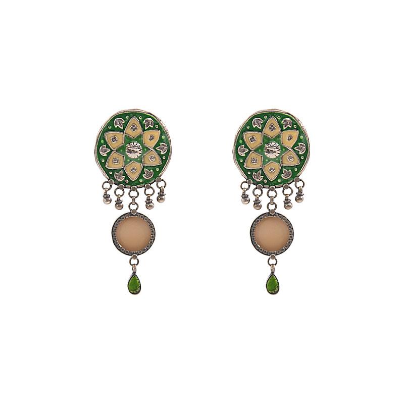 GREEN IVORY ENAMEL EARRINGS