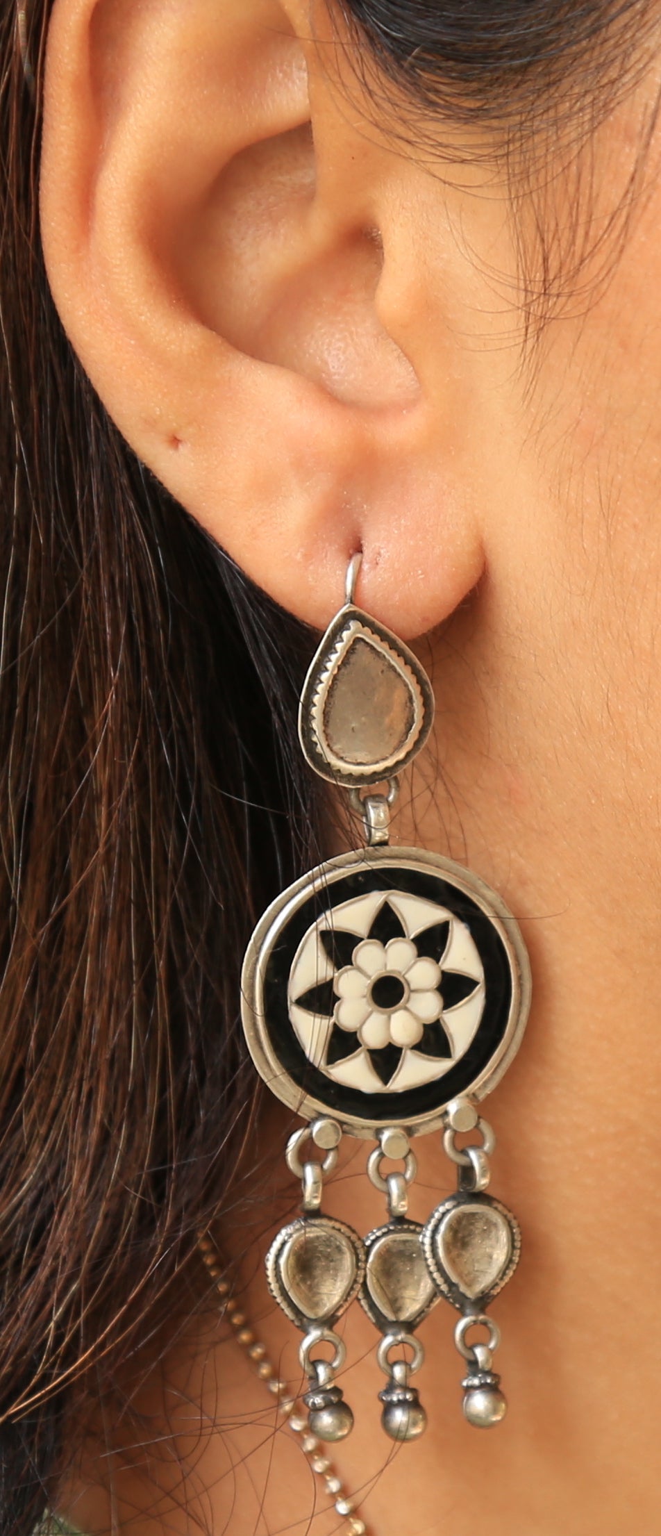 WHITE BLACK MANDALA EARRINGS