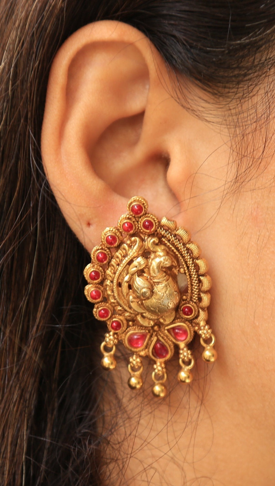 Royal Peacock Gold Polish Kundan Earrings