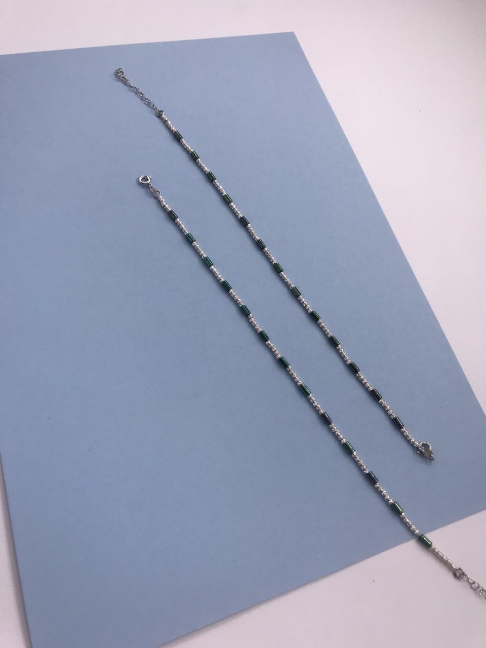 Green Silver Bead Payal