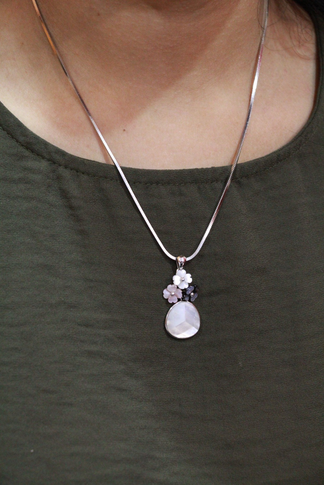 Moonstone & MOP Silver Pendant