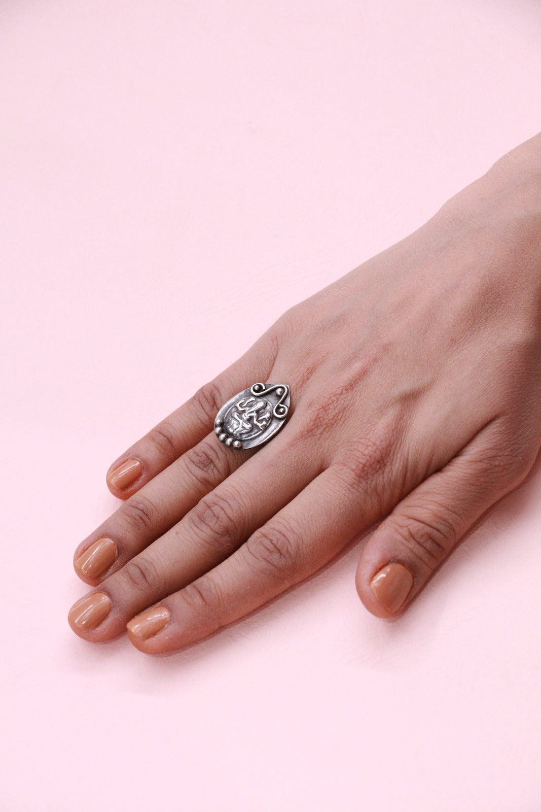 Saraswati Goddess Motif Silver Ring