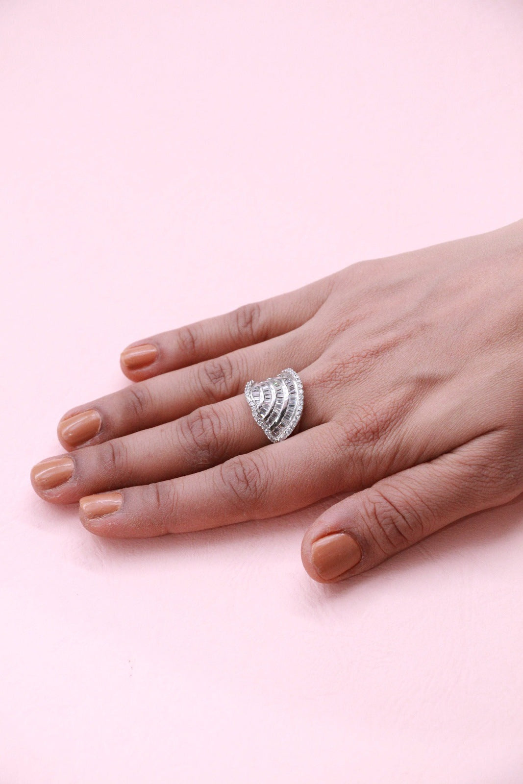 Folded Leaf CZ Cocktail Ring