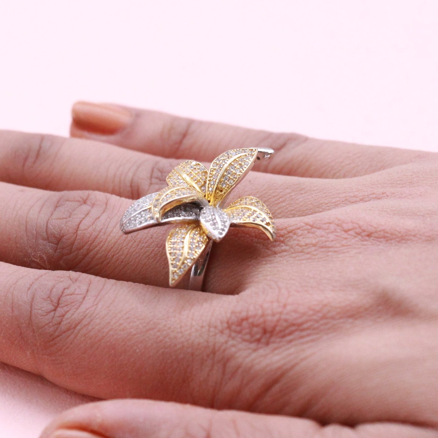 Carnation Blossom CZ Silver Ring