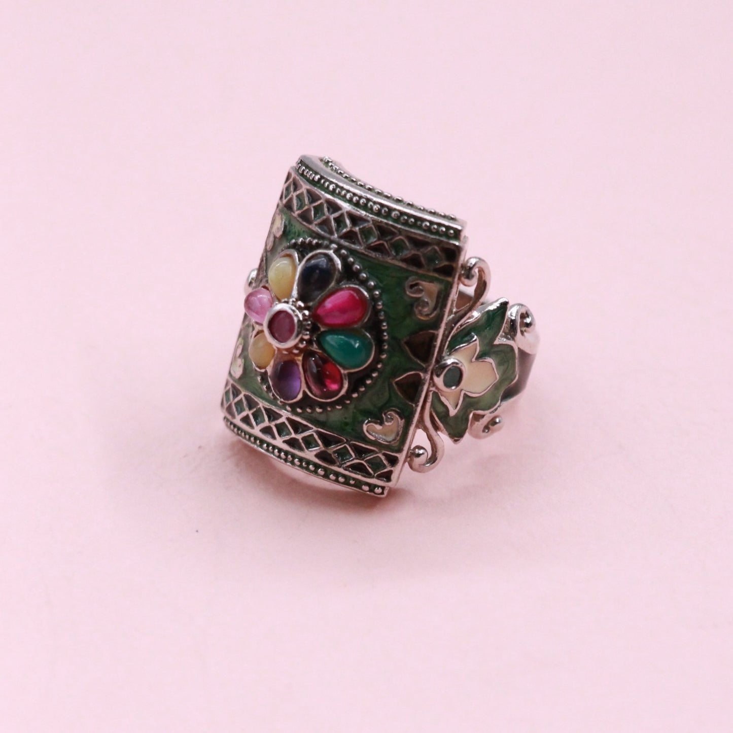 Majestic Navratna Silver Ring