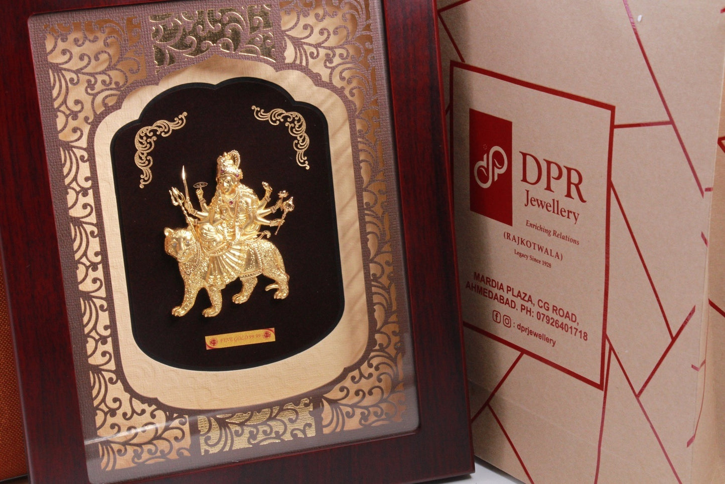 Durga Maa Goddess 24K Gold Foil in Rosewood Frames in 24K Gold Foil