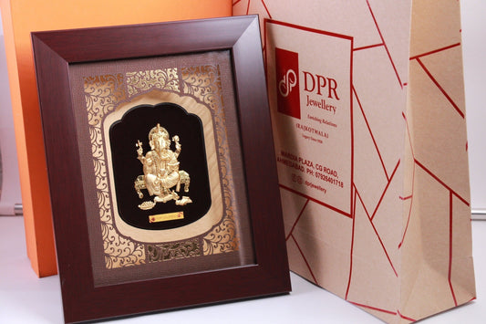 Ganesha Frame in 24K Gold Foil and Rosewood Frame.