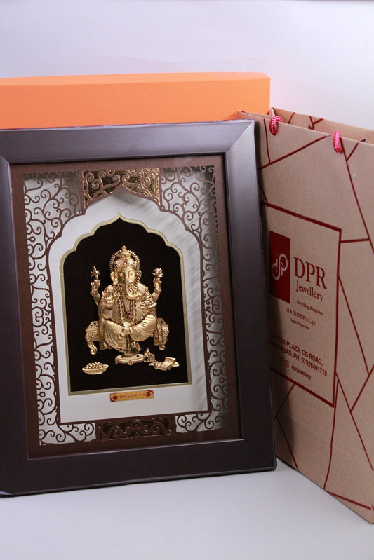 Ganesha Frame with Temple Carving in 24K Gold Foil.