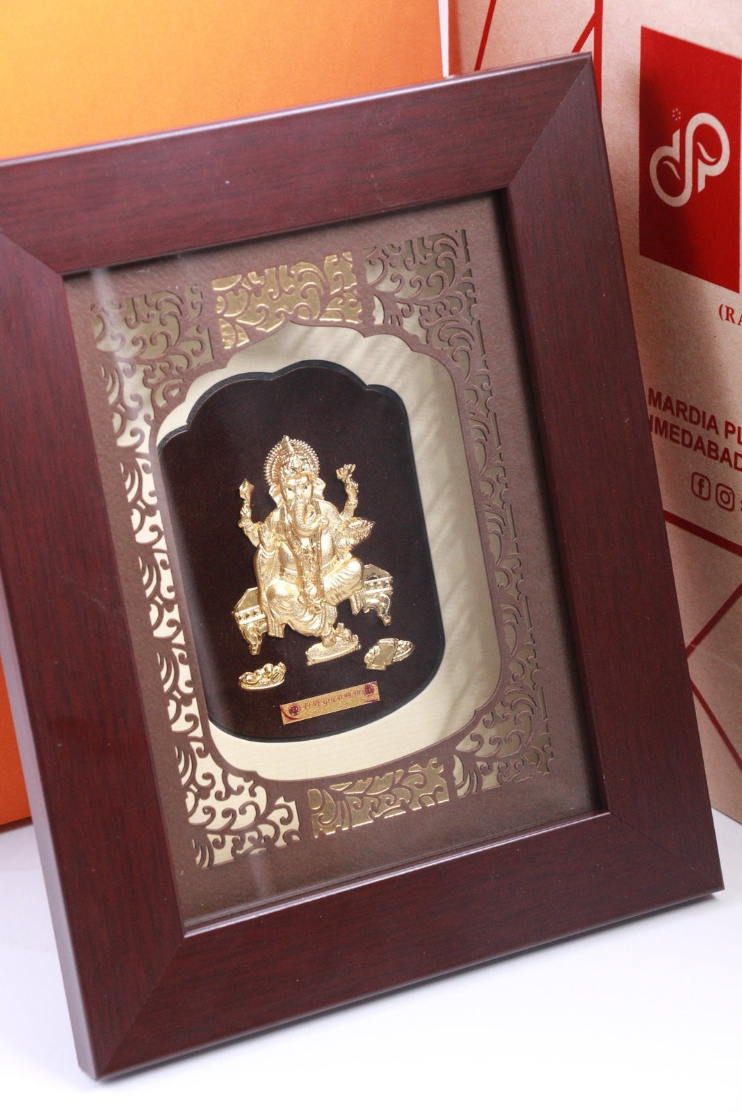 Ganesha Solid Carving Frame in 24K Gold Foil
