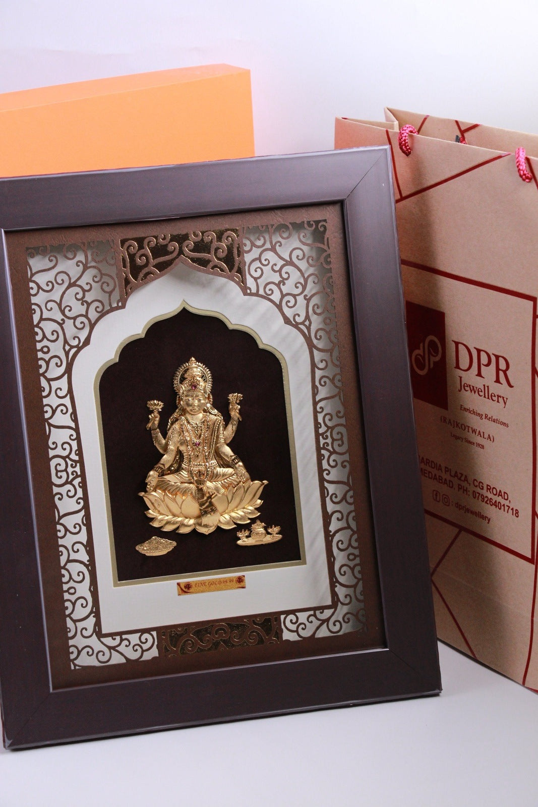 24K Gold Foil Lakshmi Frame with Temple Carving