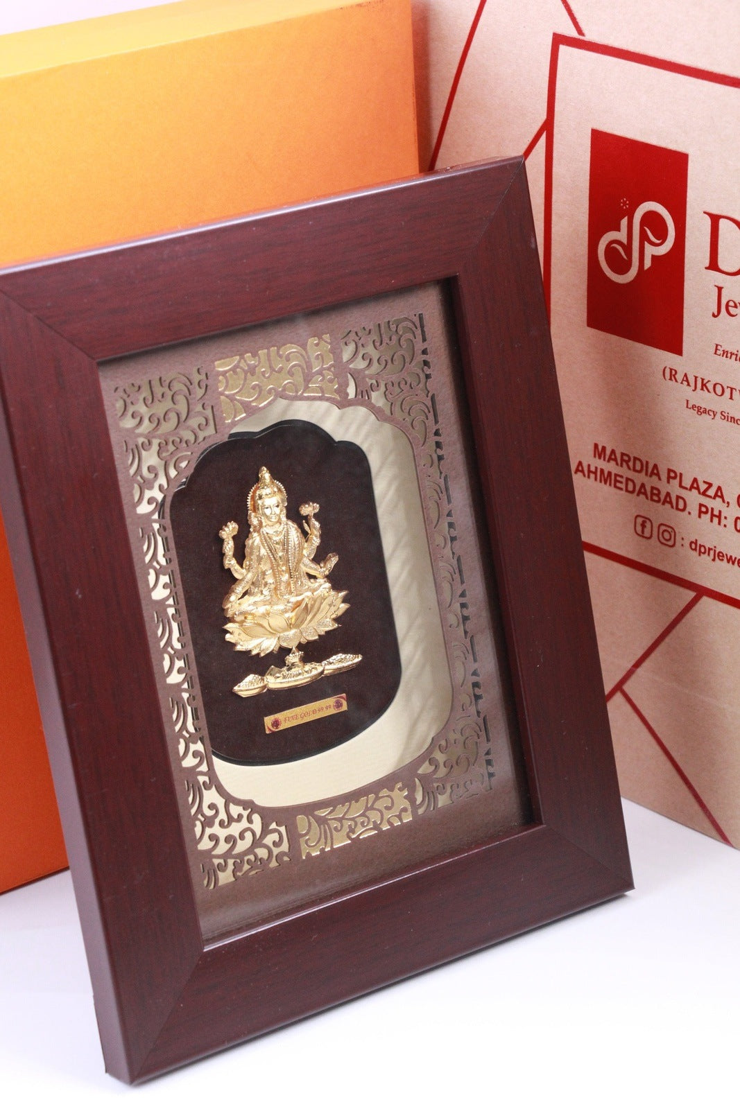 24K Gold Foil Lakshmi Goddess Solid Carving Frame