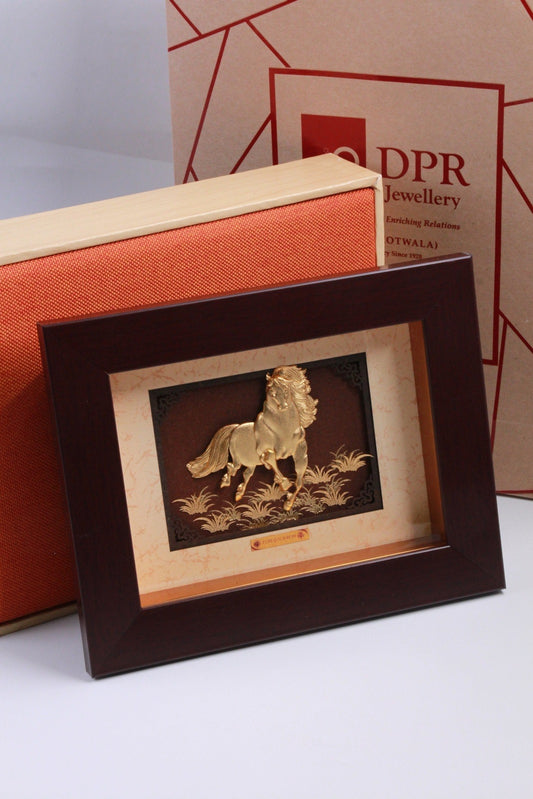 24K Gold Foil Mini Running Horse in Rosewood Frames