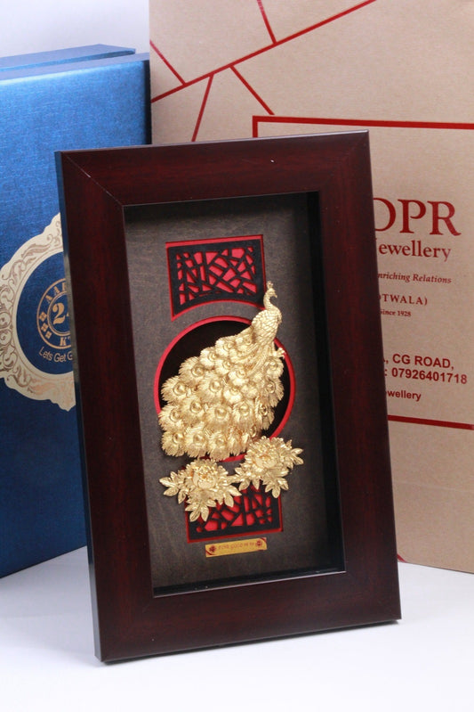 24K Gold Foil New Mini Peacock & Peony Frame in Rosewood Frames