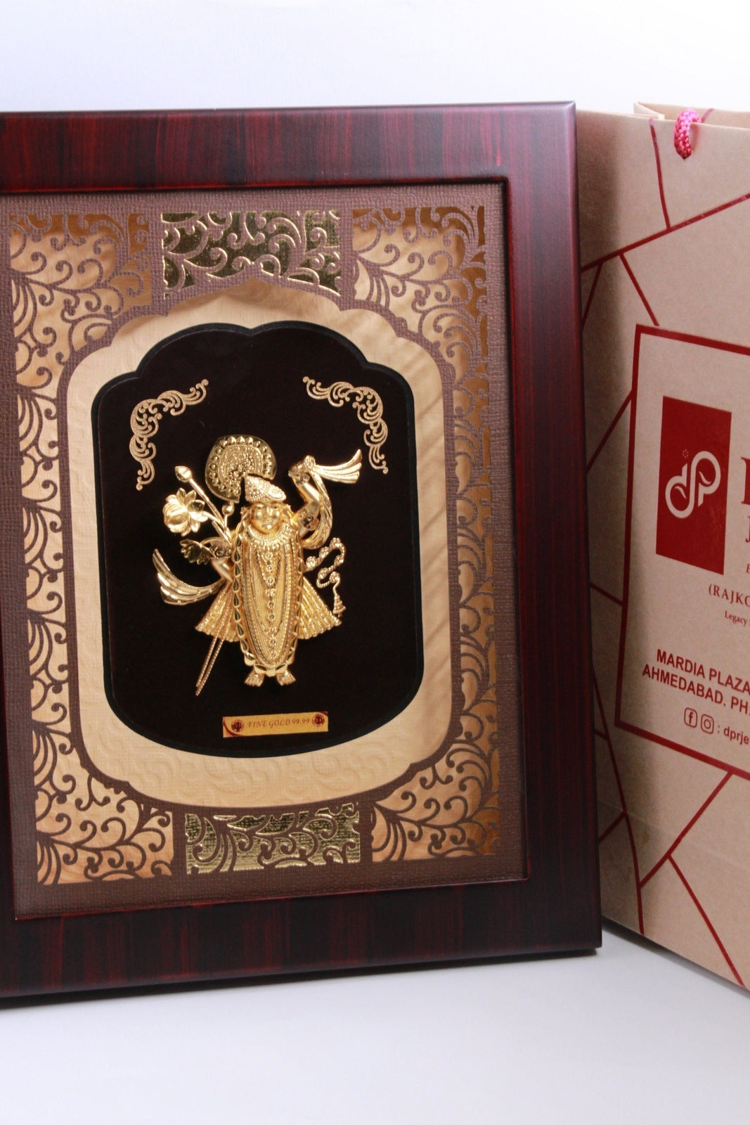 24K Gold Foil Shrinathji God in Rosewood Frames