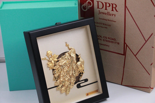 24K Gold Foil Small Two Peacock & Flower Home Decor Series Frame