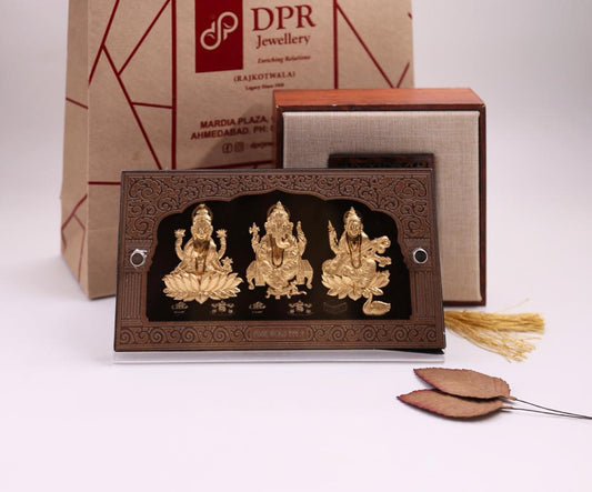 24K Gold Foil Trimurti Lakshmi Ganesh Saraswati