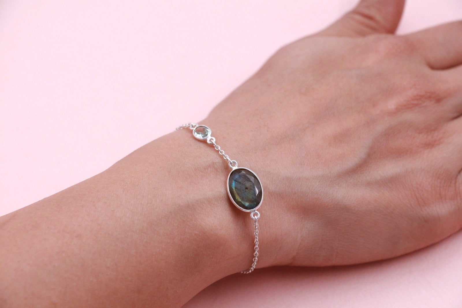 Labradorite & Aqua Silver Bracelet