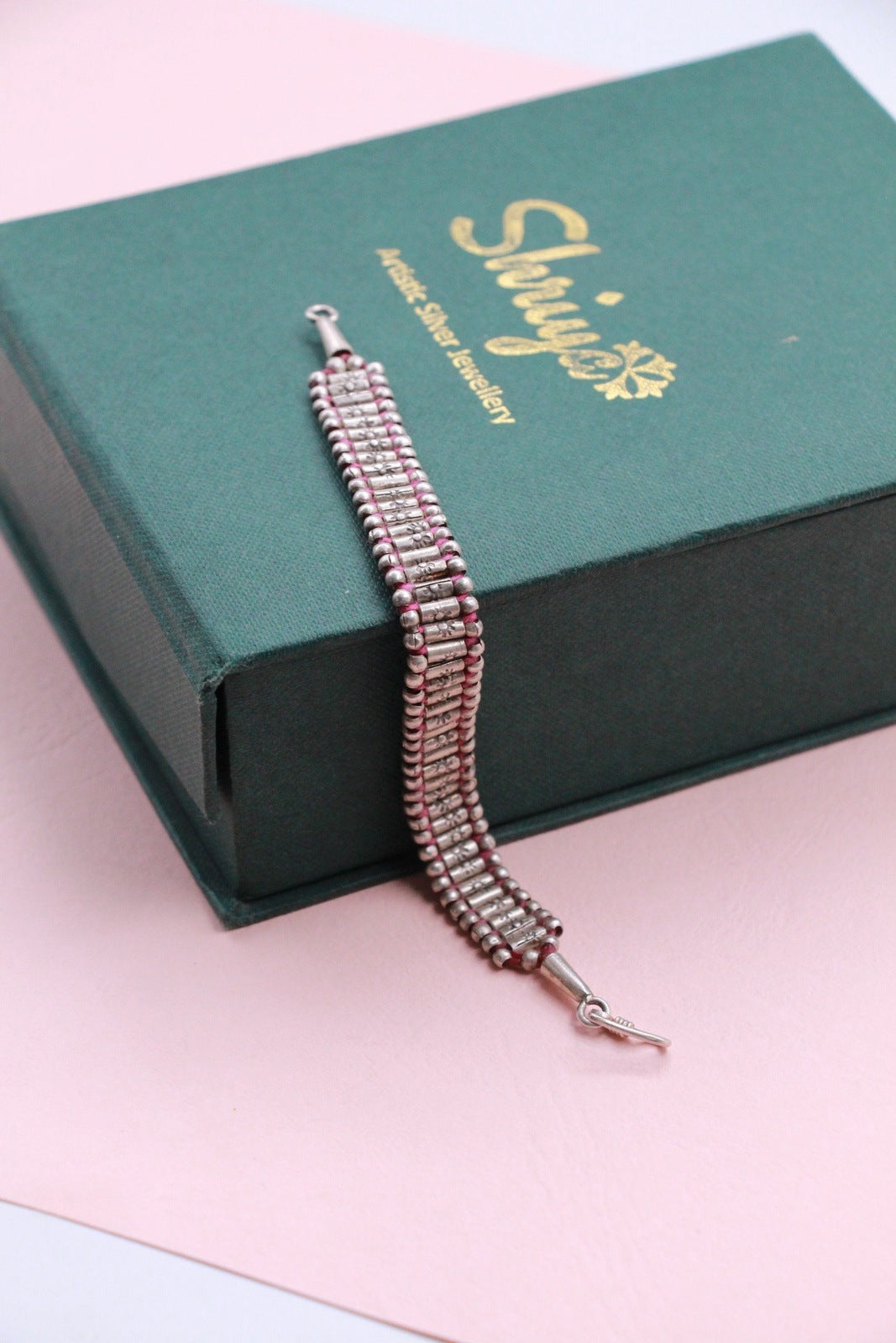 Pink Tibetian Silver Bracelet