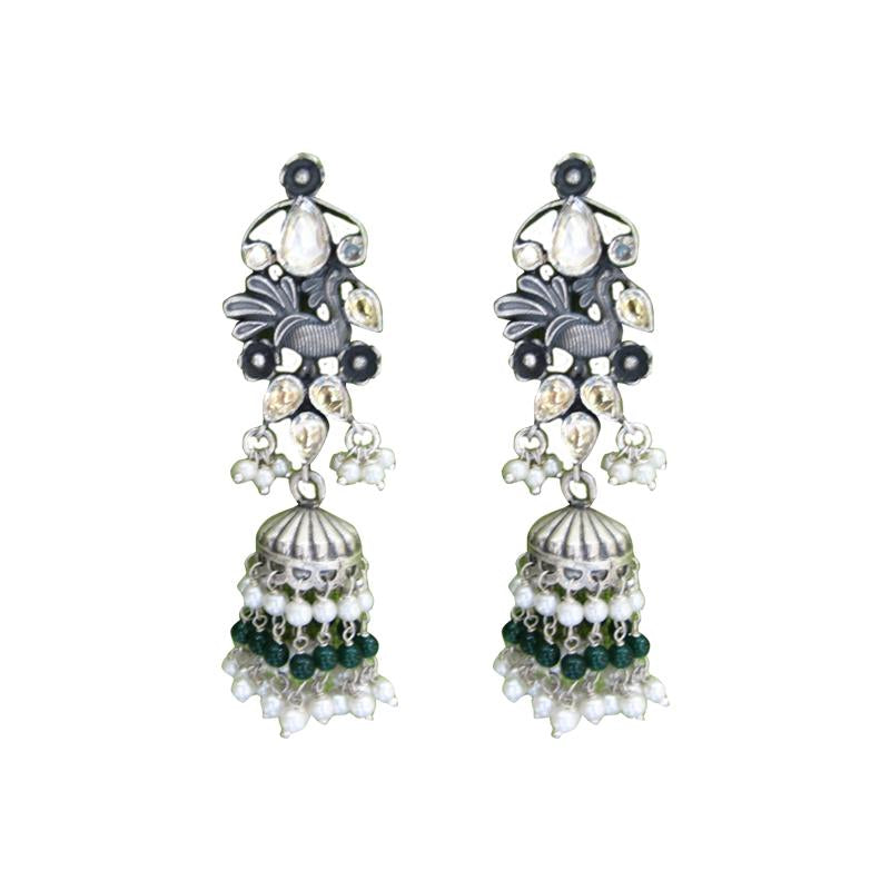 Bewitching Peacock Silver Handcrafted Jhumkas