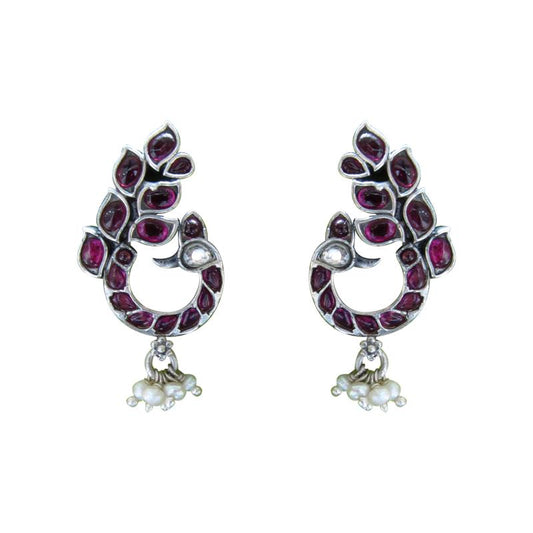 Red Viva Beauty Peacock Silver Earrings