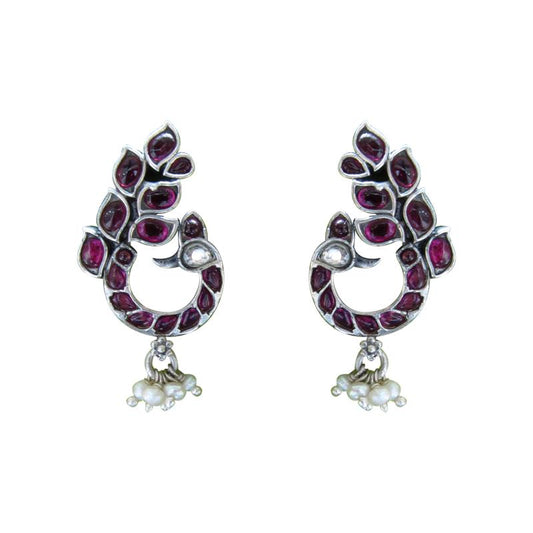 Red Viva Beauty Peacock Silver Earrings