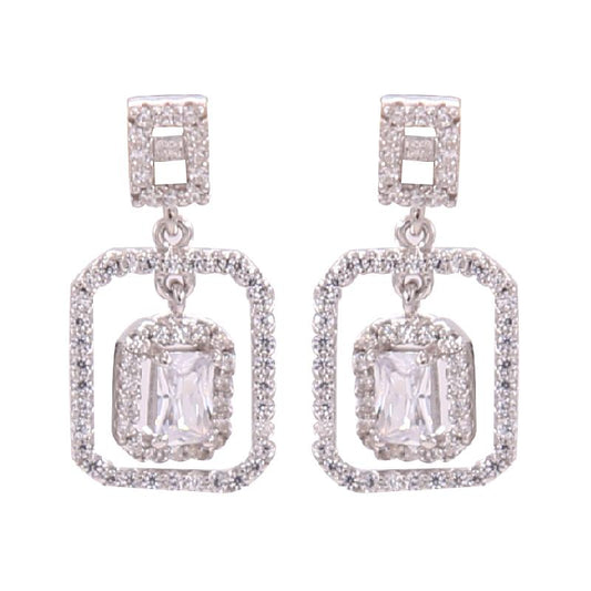 Emerald Cut Sterling Silver CZ Earrings