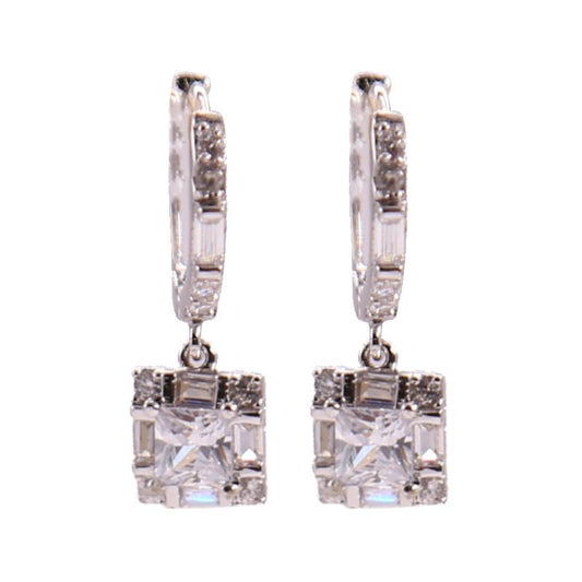 Christmas white emerald cut silver clip earrings