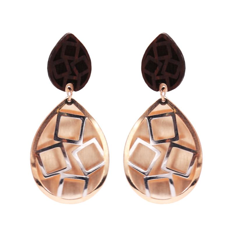 Wood & Metal Geometry Bliss Earrings
