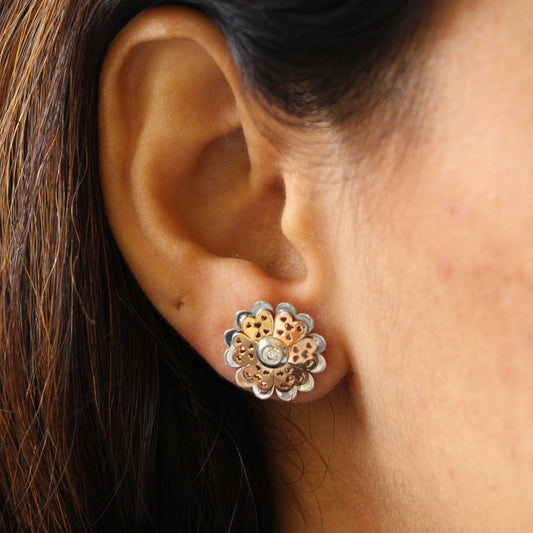 Rose & White Jasmine Silver Floral Studs