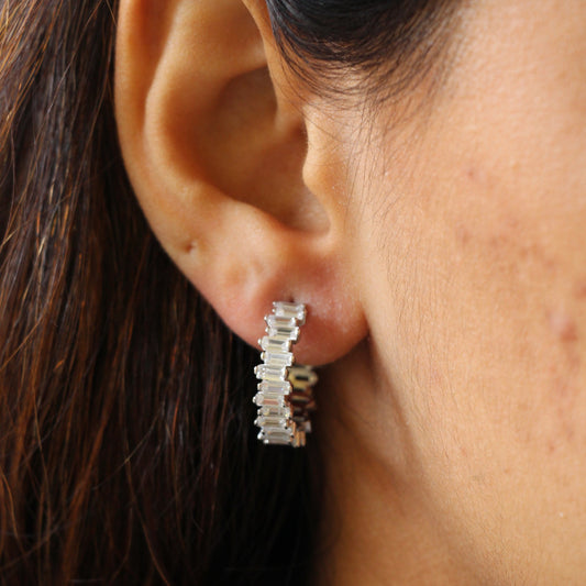 Criss Cross Ladder Silver Hoop Studs